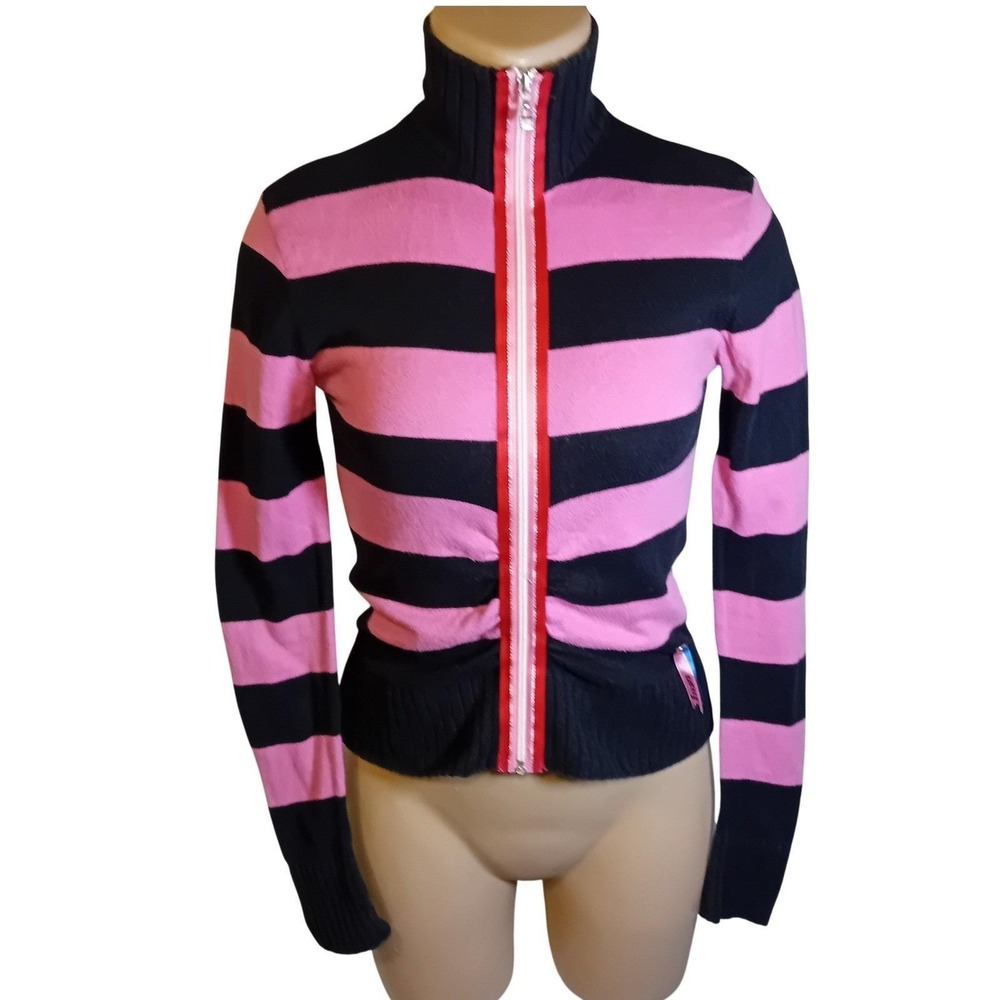VTG Y2K Juniors XX by MEXX Jeans Stripe Zip Mock Neck Sweater Emo Punk Scene XS